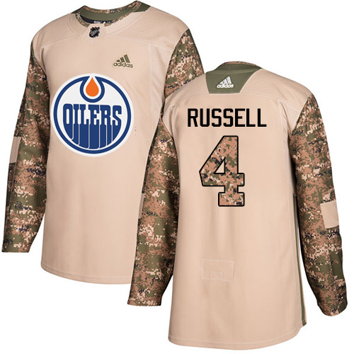 Adidas Oilers #4 Kris Russell Camo Authentic Veterans Day Stitched NHL Jersey - Click Image to Close